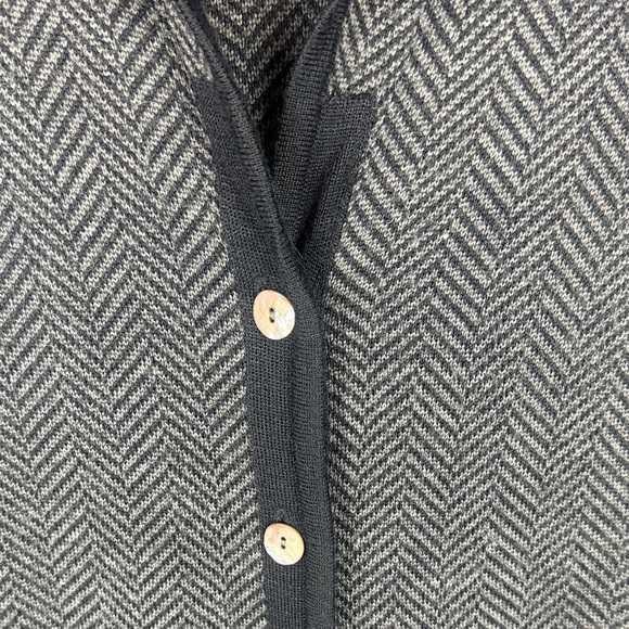 Deane & White Merino Wool Blend Gray Herringbone Long Cardigan Size Large - Picture 6 of 12